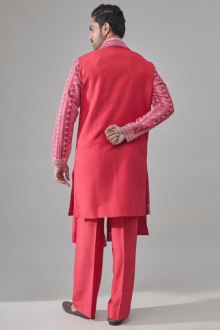 Red Silk Kurta Set by Rohit Doshi at Pernia's Pop Up Shop
