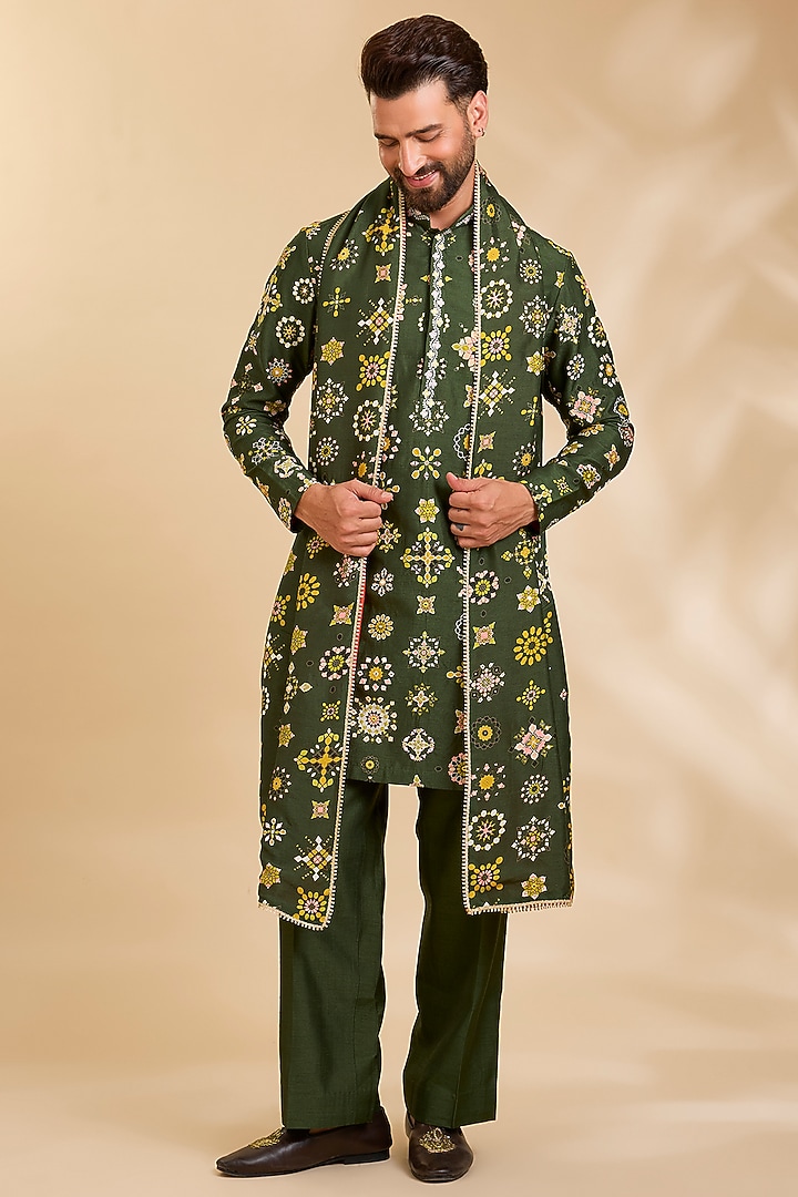 Green Silk Kurta Set by Rohit Doshi at Pernia's Pop Up Shop