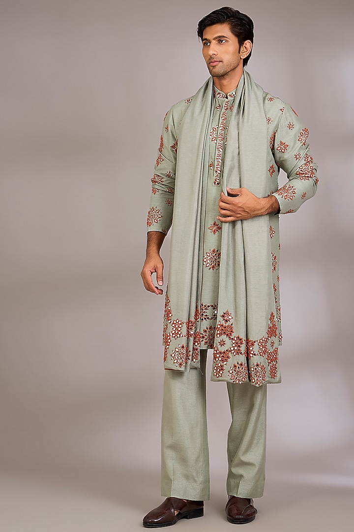 Grey Silk Kurta Set by Rohit Doshi at Pernia's Pop Up Shop