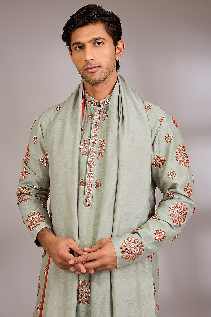 Grey Silk Kurta Set by Rohit Doshi at Pernia's Pop Up Shop