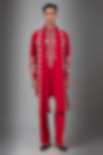 Red Silk Kurta Set by Rohit Doshi at Pernia's Pop Up Shop
