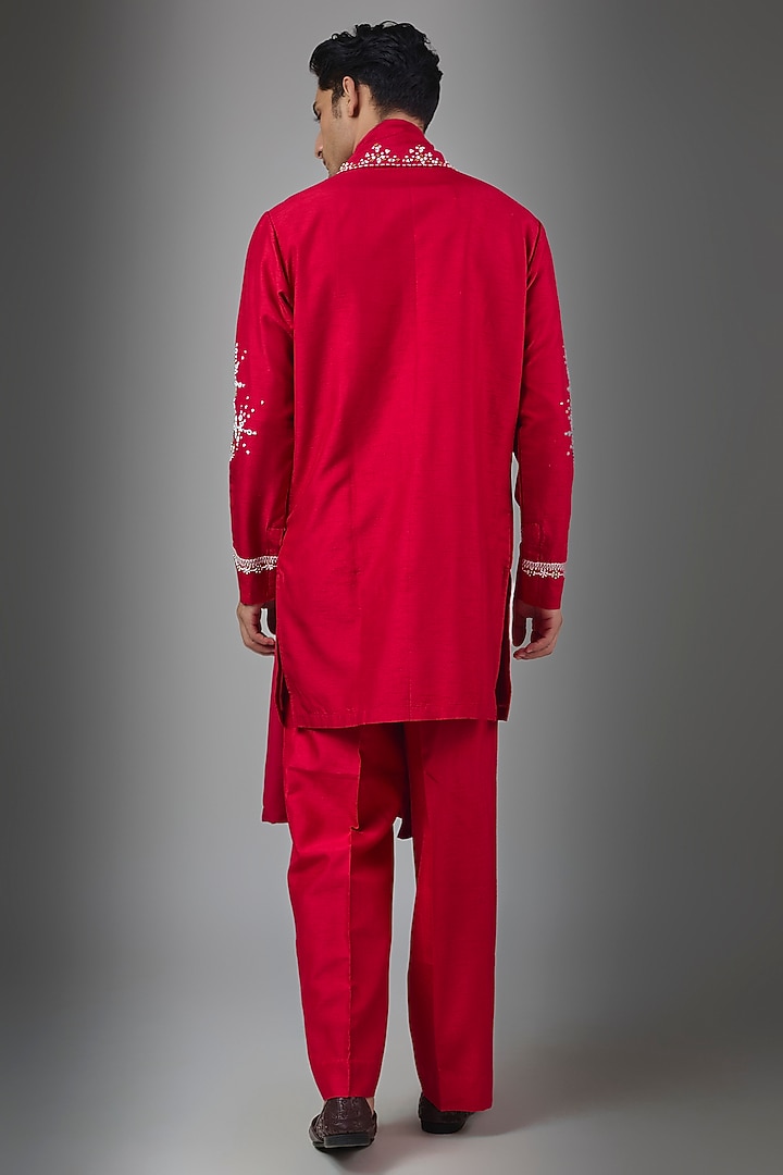 Red Silk Kurta Set by Rohit Doshi at Pernia's Pop Up Shop