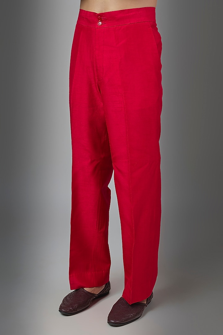 Red Silk Kurta Set by Rohit Doshi at Pernia's Pop Up Shop