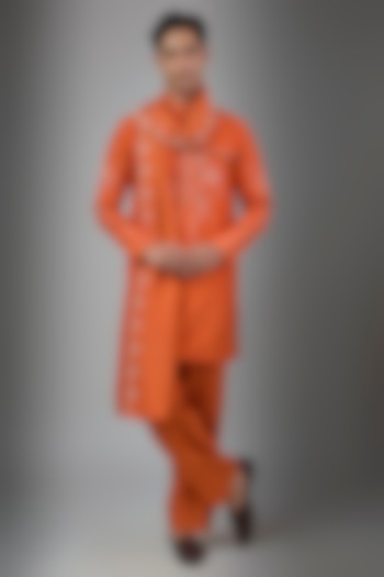 Orange Silk Kurta Set by Rohit Doshi at Pernia's Pop Up Shop