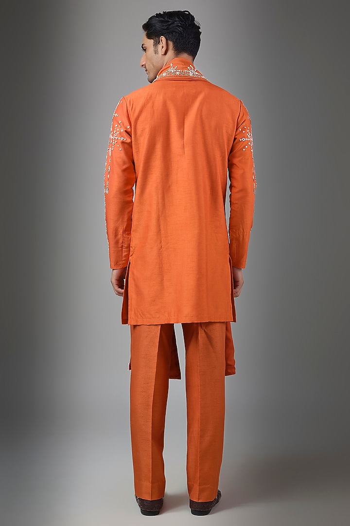 Orange Silk Kurta Set by Rohit Doshi at Pernia's Pop Up Shop