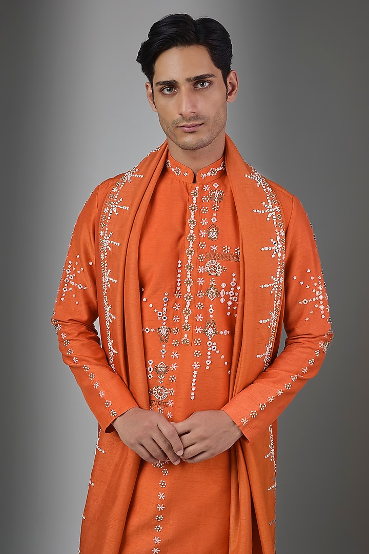 Orange Silk Kurta Set by Rohit Doshi at Pernia's Pop Up Shop