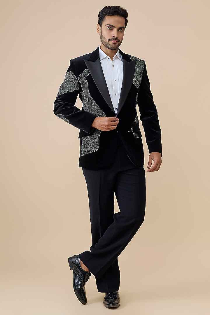 Black Velvet Tuxedo Set by Rohit Doshi at Pernia's Pop Up Shop