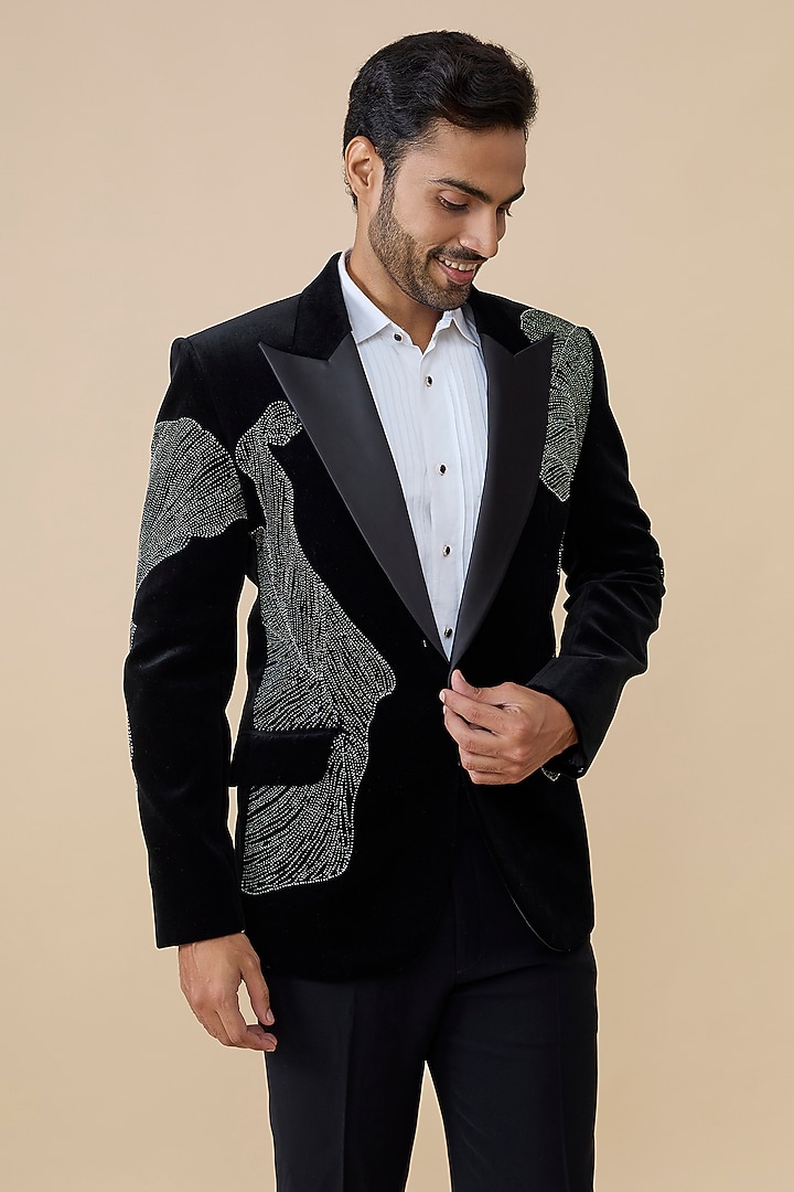 Black Velvet Tuxedo Set by Rohit Doshi at Pernia's Pop Up Shop