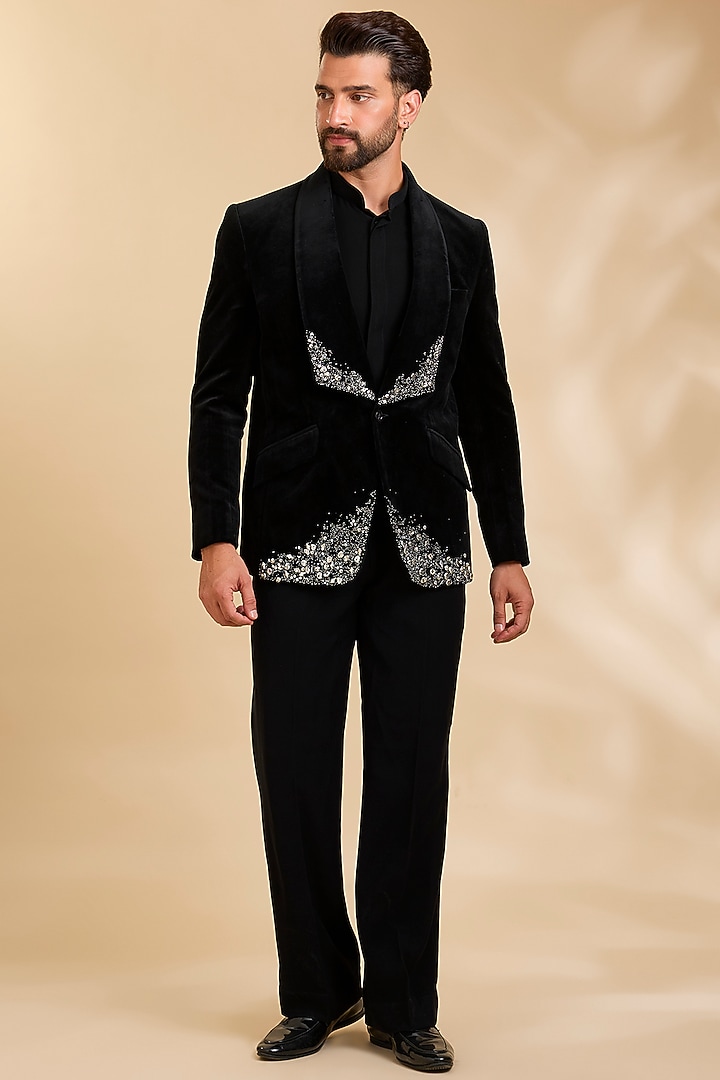 Black Velvet Tuxedo Set by Rohit Doshi at Pernia's Pop Up Shop