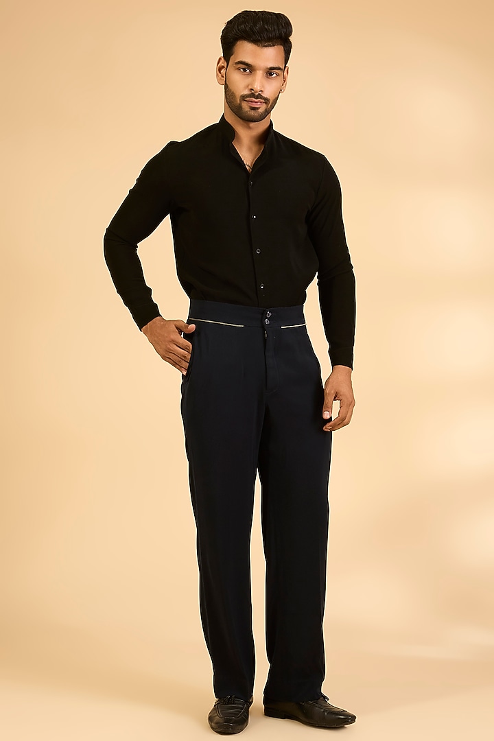 Blue Polyester Pants by Rohit Doshi at Pernia's Pop Up Shop