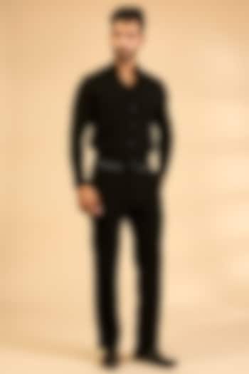 Black Polyester Pants by Rohit Doshi at Pernia's Pop Up Shop