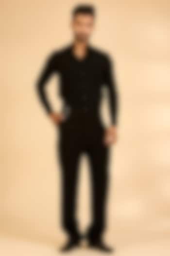 Black Polyester Pants by Rohit Doshi at Pernia's Pop Up Shop