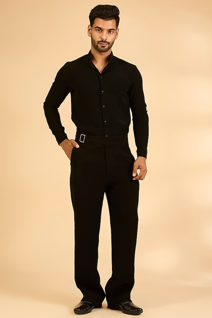 Black Polyester Pants by Rohit Doshi at Pernia's Pop Up Shop
