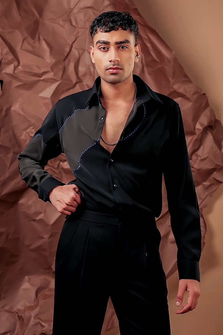 Dark Blue Imported Polyester Blend Party Wear Shirt by Rohit Doshi at Pernia's Pop Up Shop