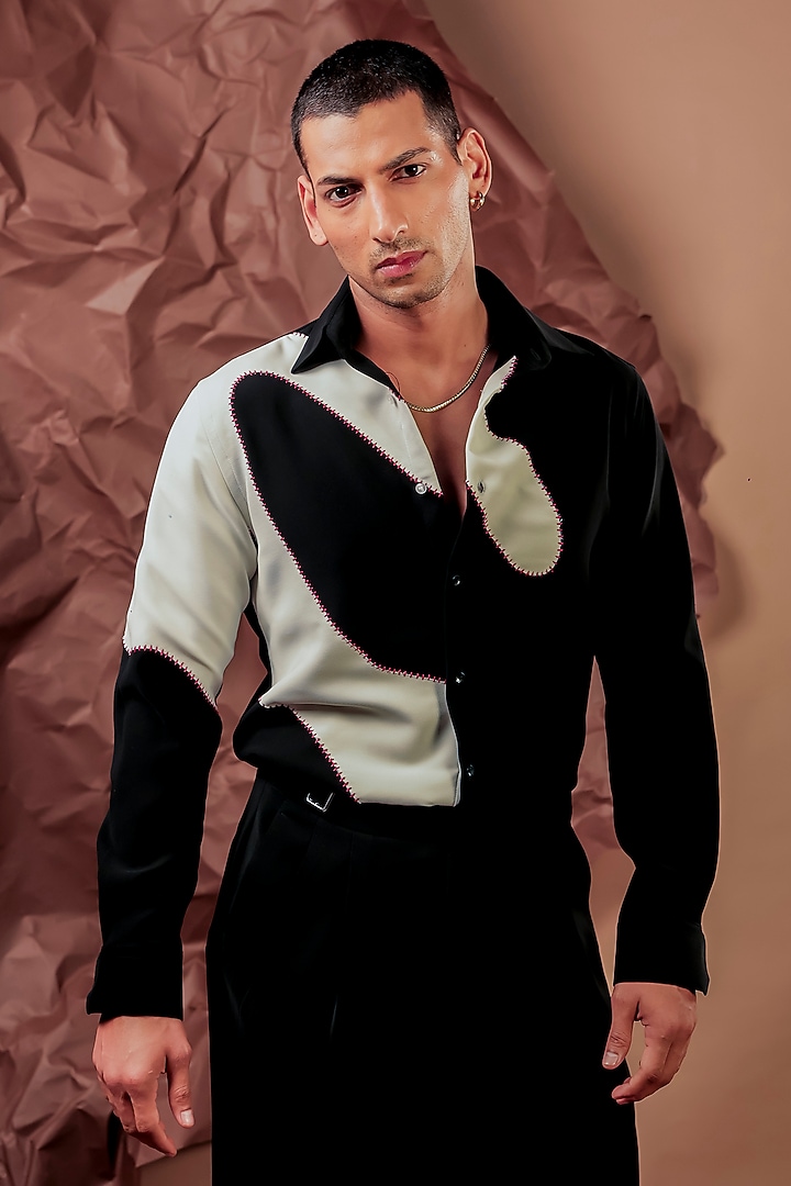 Black Imported Polyester Blend Party Wear Shirt by Rohit Doshi at Pernia's Pop Up Shop