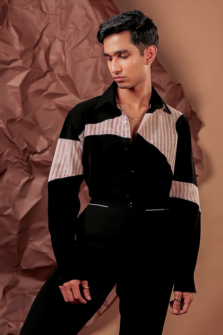 Black Imported Polyester Blend Party Wear Shirt by Rohit Doshi at Pernia's Pop Up Shop