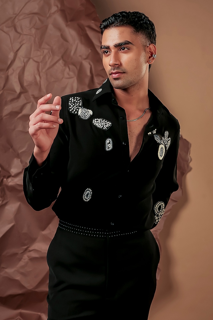 Black Imported Polyester Blend Party Wear Shirt by Rohit Doshi at Pernia's Pop Up Shop