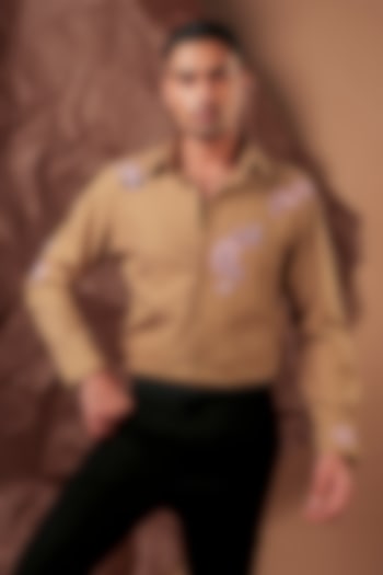 Dark Beige Cotton Twill Party Wear Shirt by Rohit Doshi at Pernia's Pop Up Shop