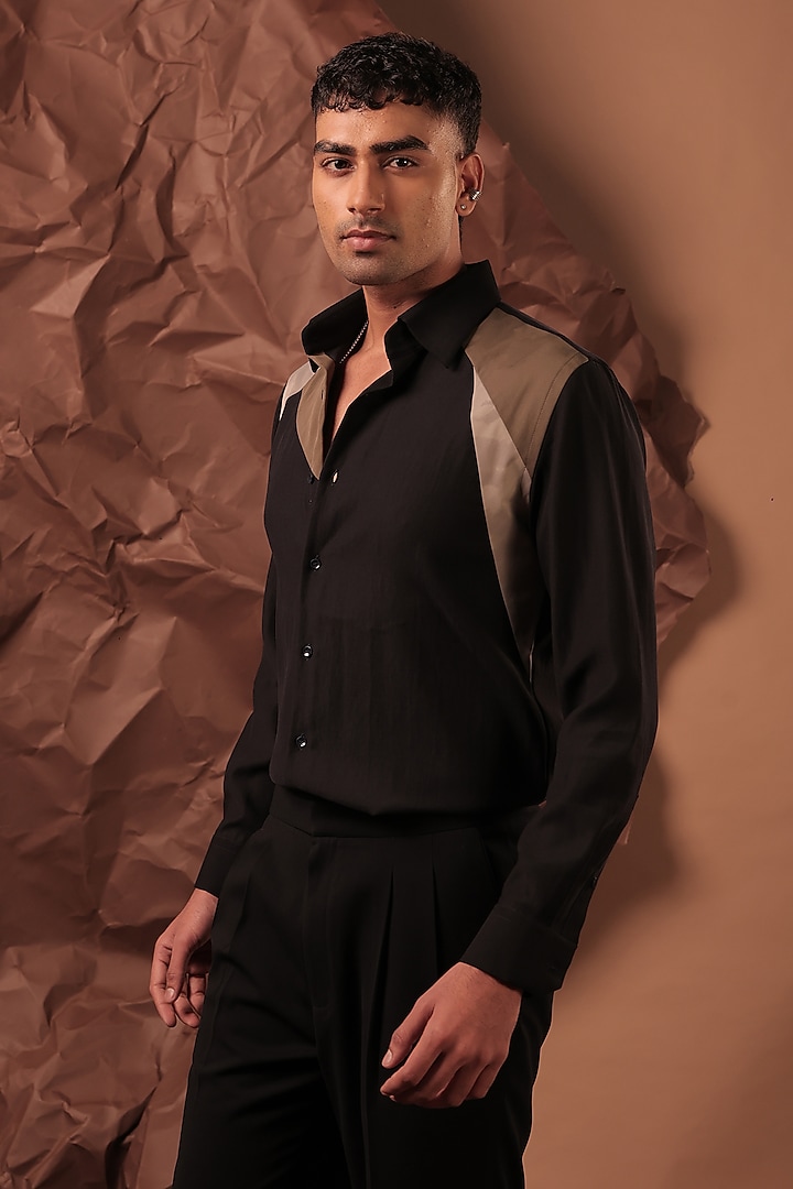 Black Imported Polyester Blend Party Wear Shirt by Rohit Doshi at Pernia's Pop Up Shop