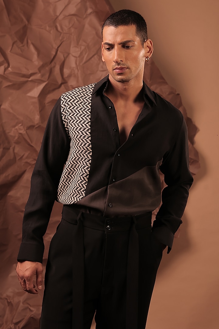 Black Imported Polyester Blend Party Wear Shirt by Rohit Doshi at Pernia's Pop Up Shop