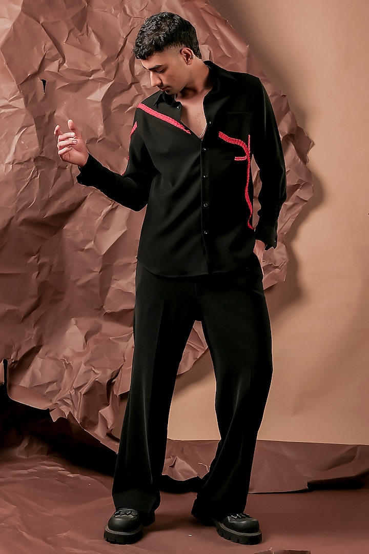Black Imported Polyester Blend Party Wear Shirt by Rohit Doshi at Pernia's Pop Up Shop