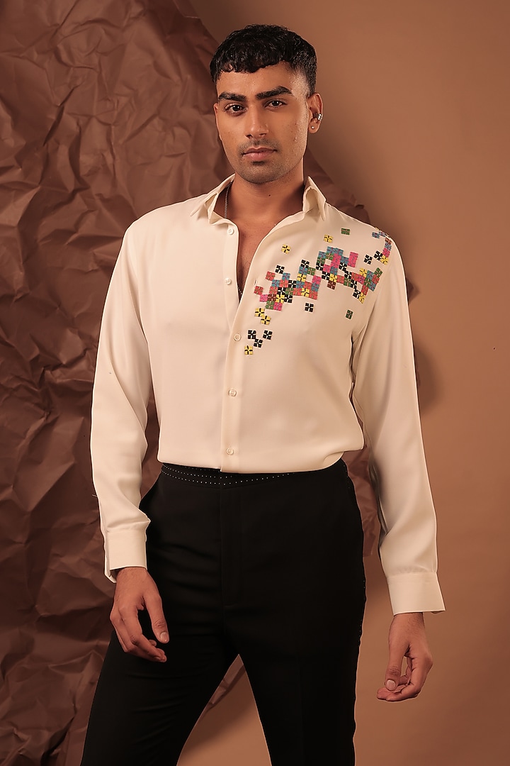 White Imported Polyester Blend Party Wear Shirt by Rohit Doshi at Pernia's Pop Up Shop