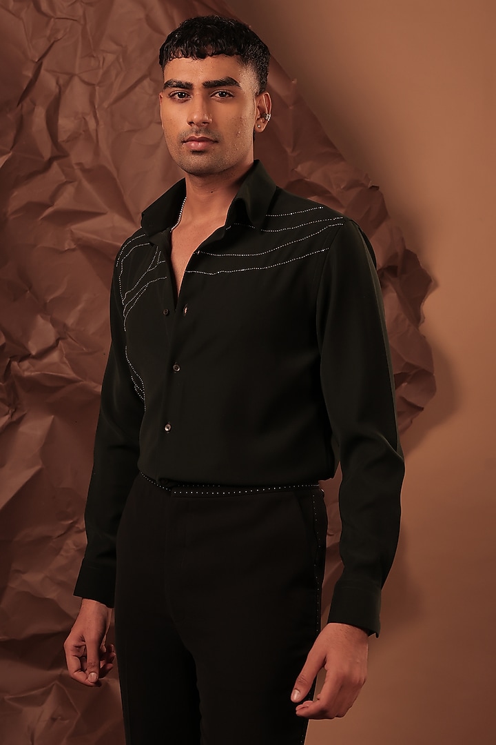 Green Imported Polyester Blend Party Wear Shirt by Rohit Doshi at Pernia's Pop Up Shop