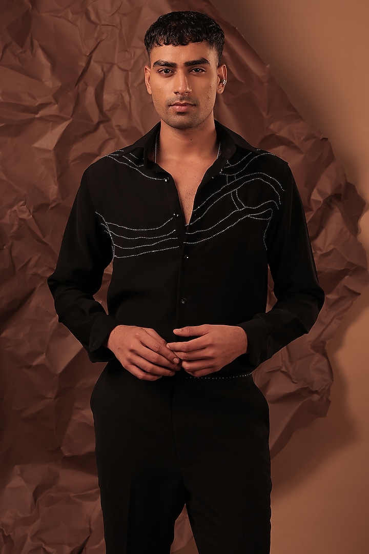 Black Imported Polyester Blend Party Wear Shirt by Rohit Doshi at Pernia's Pop Up Shop