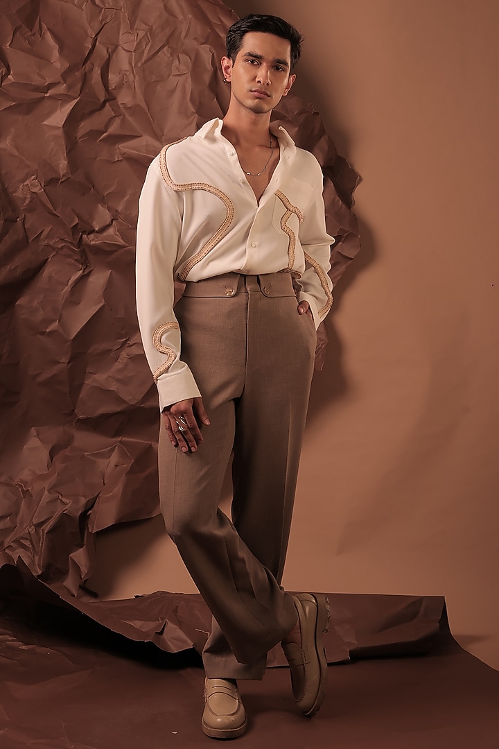 White Imported Polyester Blend Party Wear Shirt by Rohit Doshi at Pernia's Pop Up Shop