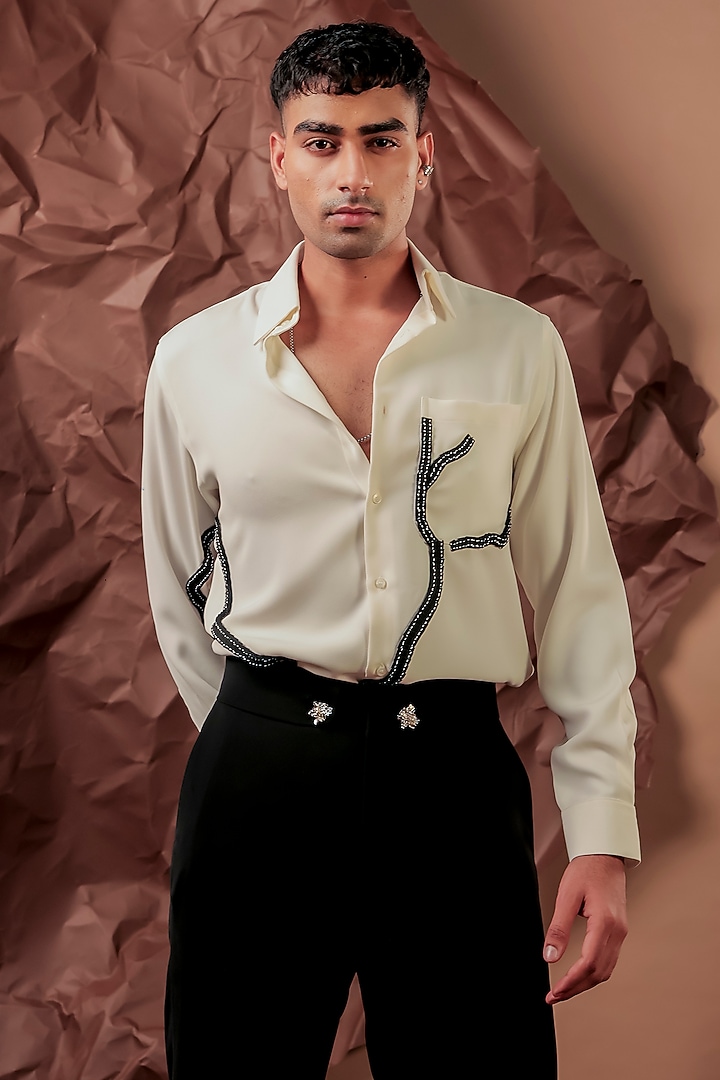White Imported Polyester Blend Party Wear Shirt by Rohit Doshi at Pernia's Pop Up Shop