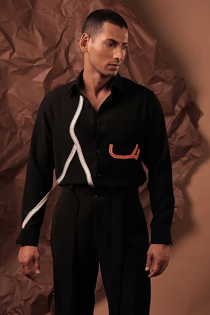 Black Imported Polyester Blend Party Wear Shirt by Rohit Doshi at Pernia's Pop Up Shop