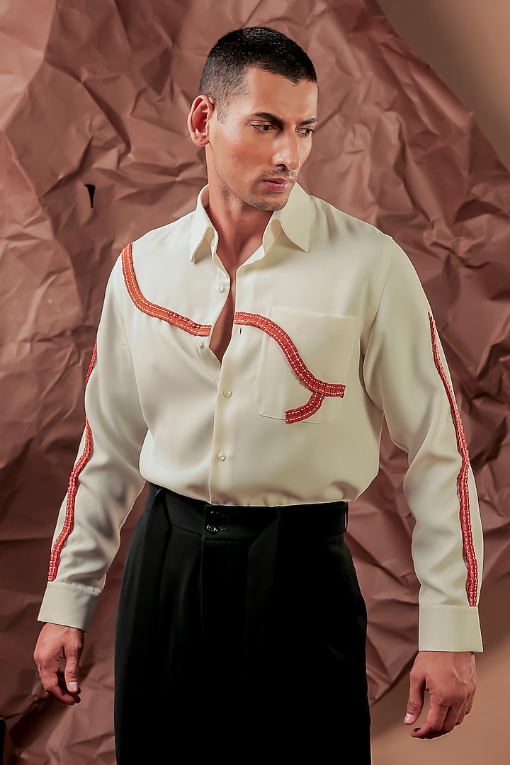 White Imported Polyester Blend Party Wear Shirt by Rohit Doshi at Pernia's Pop Up Shop