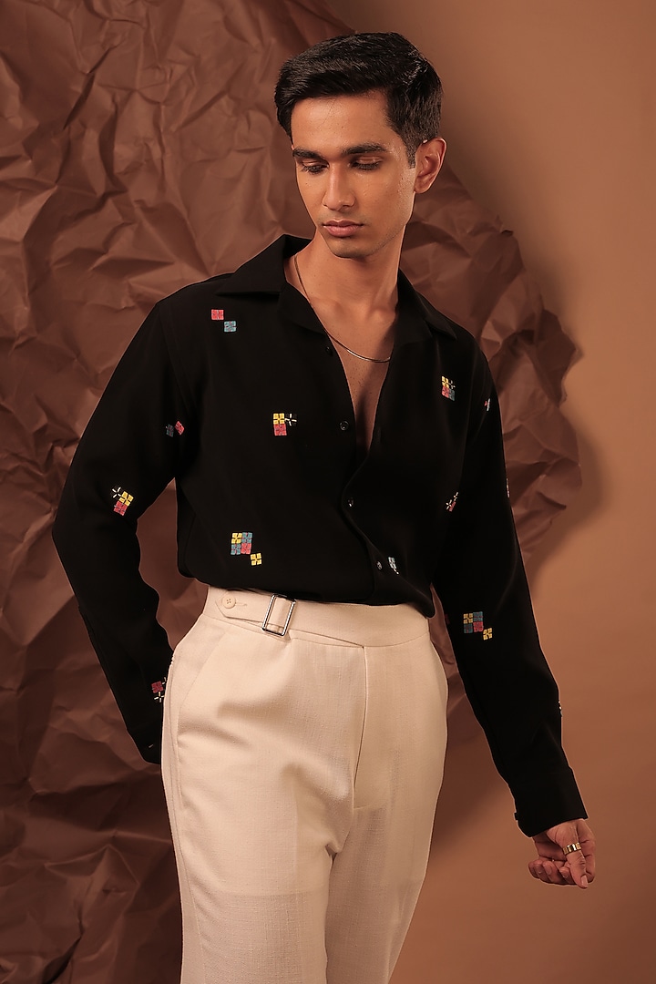 Black Imported Polyester Blend Party Wear Shirt by Rohit Doshi at Pernia's Pop Up Shop