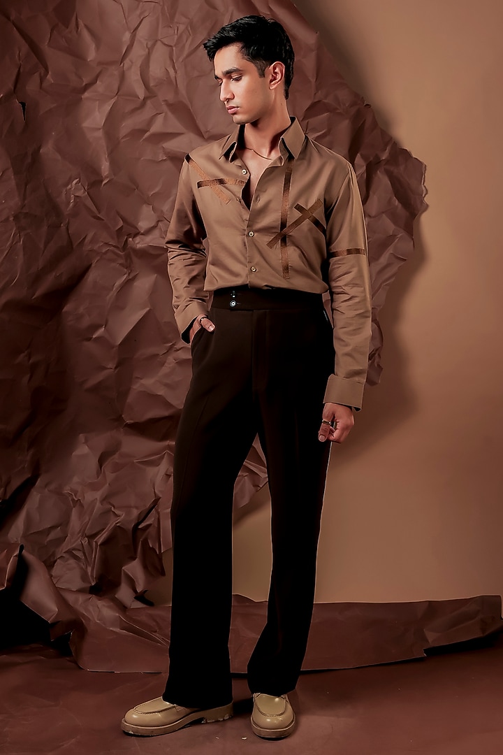 Mehendi-Colored Premium Cotton Party Wear Shirt by Rohit Doshi at Pernia's Pop Up Shop