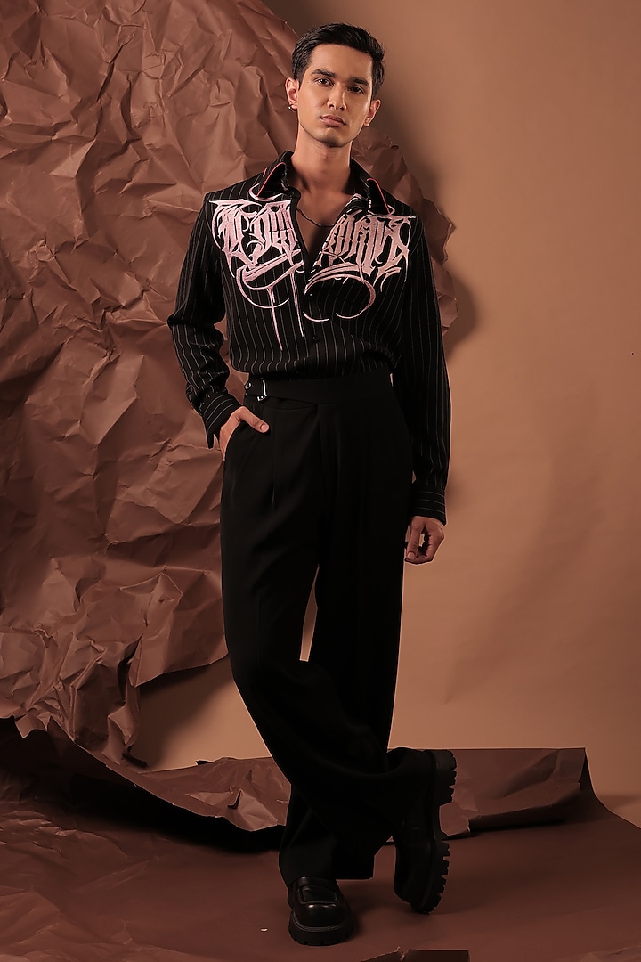Black Imported Polyester Blend Party Wear Shirt by Rohit Doshi at Pernia's Pop Up Shop