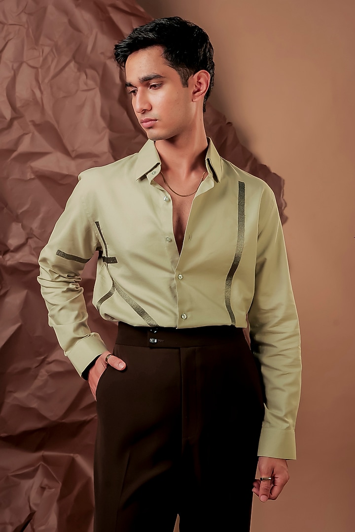 Light Sage Imported Polyester Blend Party Wear Shirt by Rohit Doshi at Pernia's Pop Up Shop