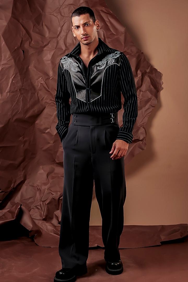 Black Imported Polyester Blend Party Wear Shirt by Rohit Doshi at Pernia's Pop Up Shop