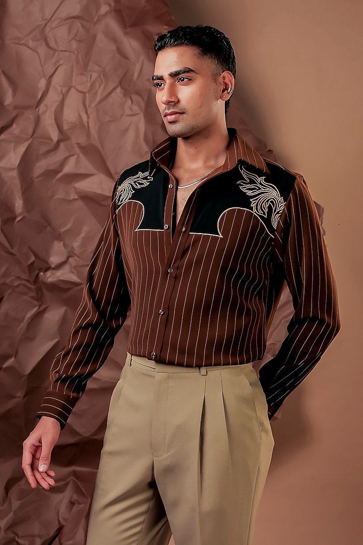 Brown Imported Polyester Blend Party Wear Shirt by Rohit Doshi at Pernia's Pop Up Shop
