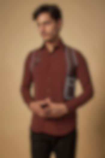 Dark Rust Lachka & Armani Fabric Party Wear Shirt by Rohit Doshi at Pernia's Pop Up Shop