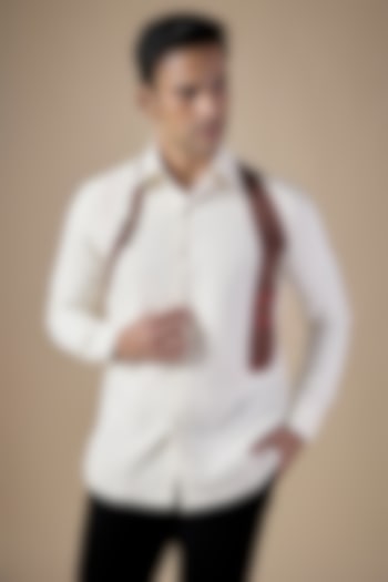 White Lachka & Armani Fabric Party Wear Shirt by Rohit Doshi at Pernia's Pop Up Shop