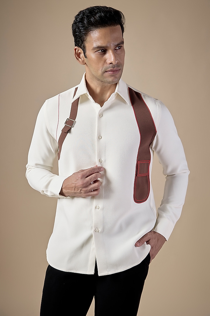 White Lachka & Armani Fabric Party Wear Shirt by Rohit Doshi at Pernia's Pop Up Shop