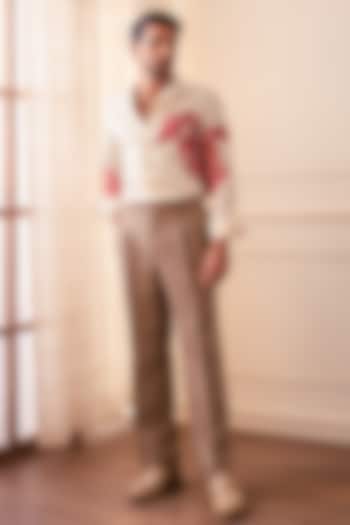 Off-White Lachka & Armani Fabric Abstract Printed Wedding Shirt by Rohit Doshi at Pernia's Pop Up Shop