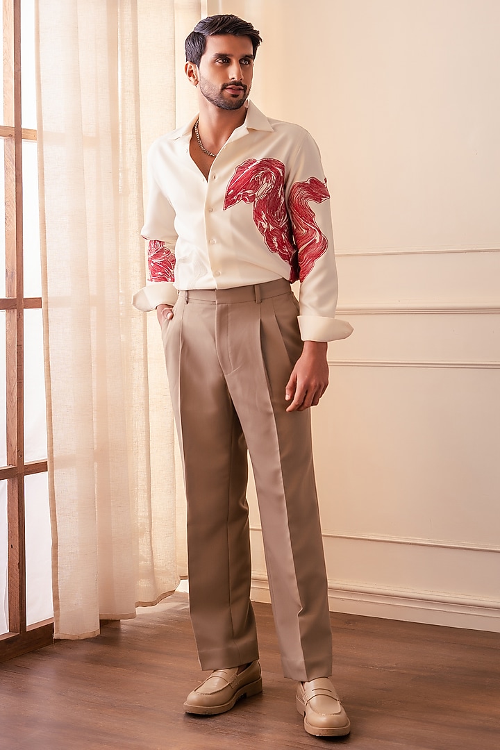 Off-White Lachka & Armani Fabric Abstract Printed Wedding Shirt by Rohit Doshi at Pernia's Pop Up Shop