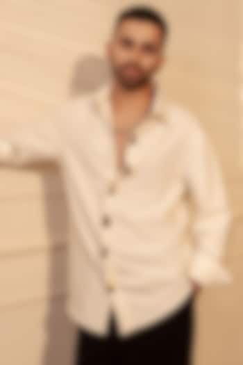 Off-White Lachka & Armani Fabric Party Wear Shirt by Rohit Doshi at Pernia's Pop Up Shop