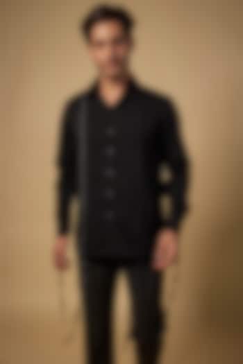 Black Lachka & Armani Fabric Party Wear Shirt by Rohit Doshi at Pernia's Pop Up Shop