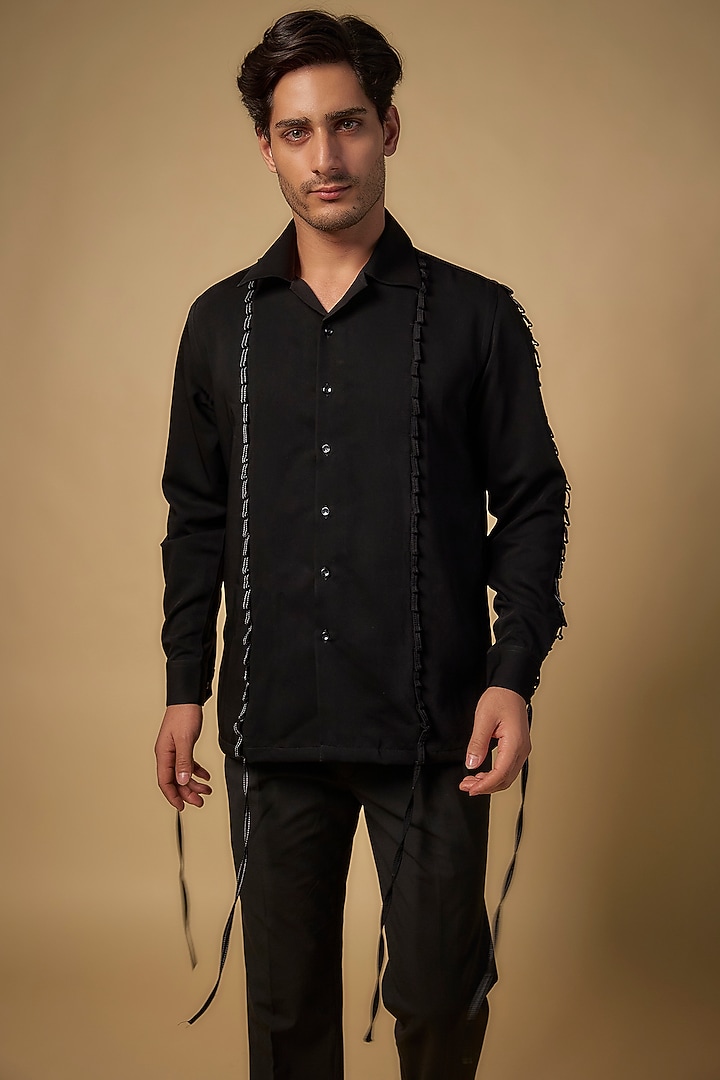 Black Lachka & Armani Fabric Party Wear Shirt by Rohit Doshi at Pernia's Pop Up Shop