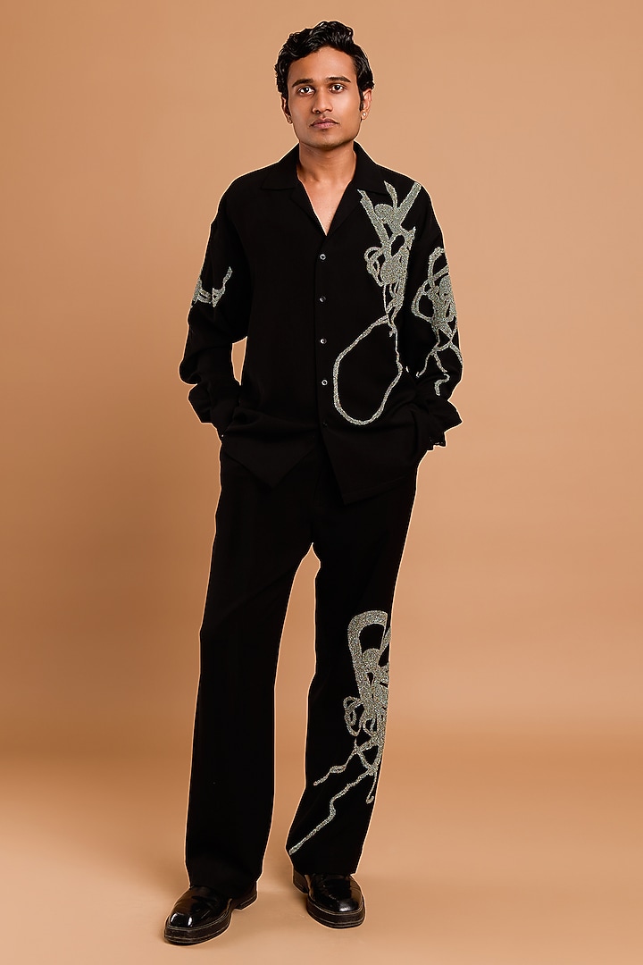 Black Lachka Fabric Handwork Co-Ord Set by Rohit Doshi at Pernia's Pop Up Shop