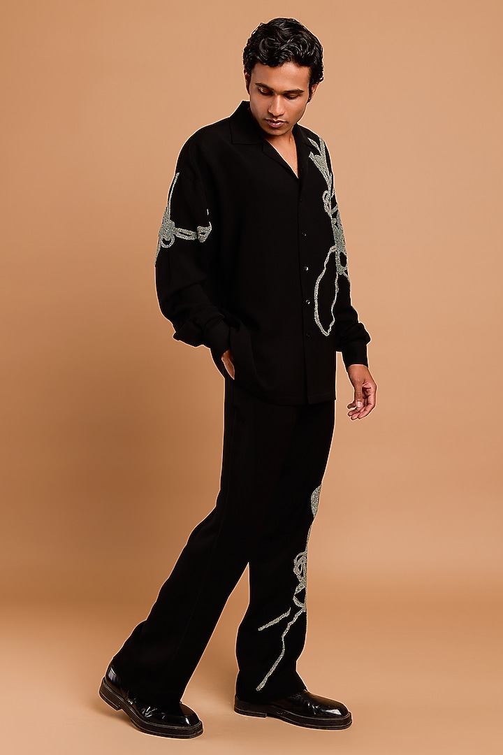 Black Lachka Fabric Handwork Co-Ord Set by Rohit Doshi at Pernia's Pop Up Shop