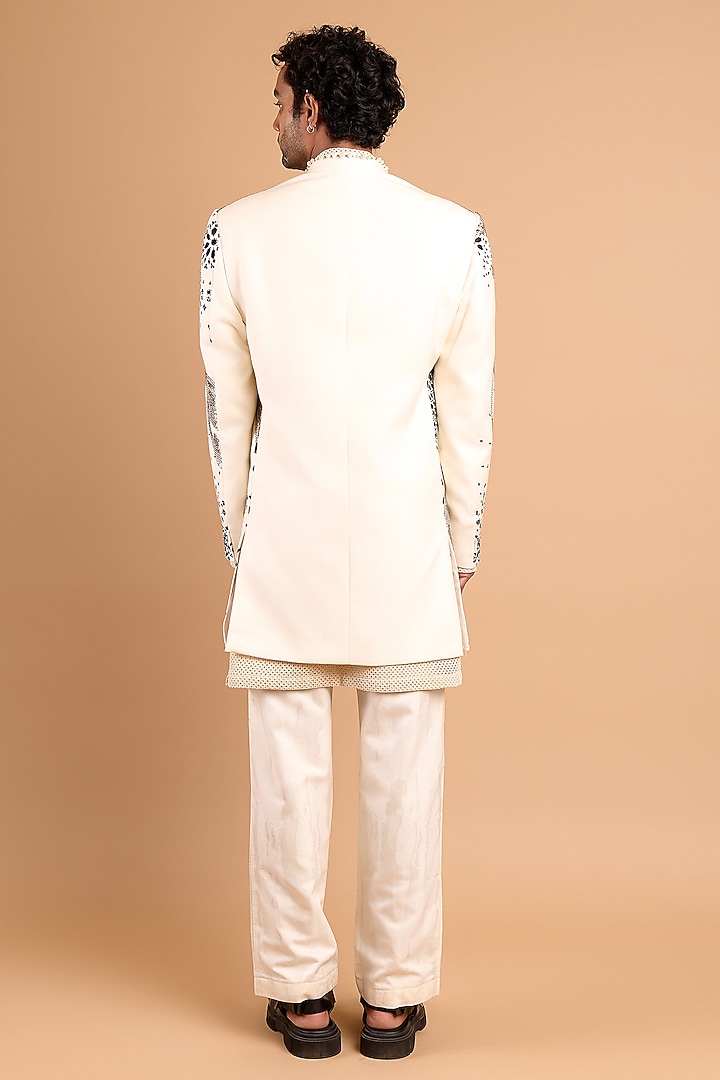 Off-White Cotton Crepe Rayon Handwork Wedding Indowestern by Rohit Doshi at Pernia's Pop Up Shop