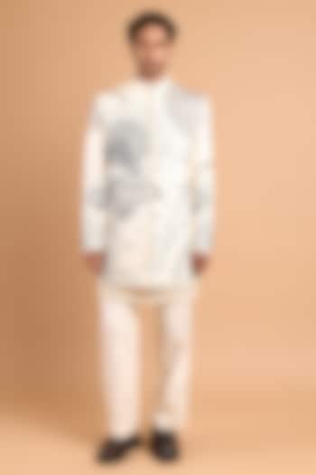 Off-White Cotton Crepe Rayon Handwork Wedding Indowestern by Rohit Doshi at Pernia's Pop Up Shop